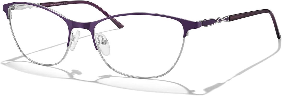 Cat Eye Reading Glasses For Women O2108 - Blue Light Blocking, Silver&purple-53, 1.25 x 