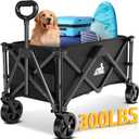 Collapsible Wagon Carts with Large Capacity, Utility Beach Wagons Heavy Duty Foldable,Side Pockets,300lb Load-Bearing Outdoor for Camping, Garden, Sports, Picnic, Shopping-Black U-h