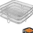 RAMLLY 8 inch Air Fryer Rack for Instant Vortex Fryer, Philips, COSORI Fryer, Square Three Stackable Racks, Stainless Steel Multi-Layer Dehydrator Rack, Air Accessories