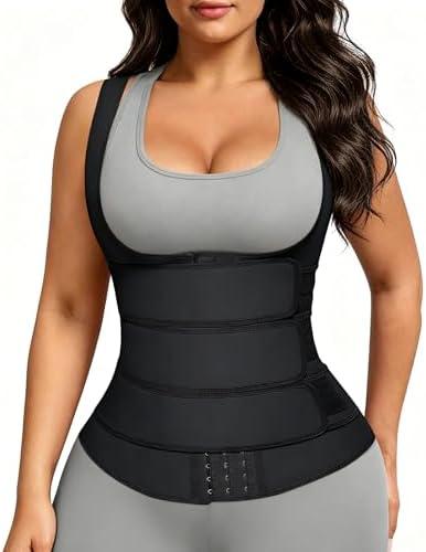 FeelinGirl Waist Trainer for Women Latex Waist Vest Cincher Corset 3 Belts, XXL