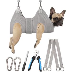 Kkiimatt Dog Grooming Hammock Harness, M Size Grooming Sling Restraint for Nail Trim, Silver Gray Holder Hanger for Grooming with Thick Neck Support, Size: M (45 LB Max) Silver Grey 8-15in