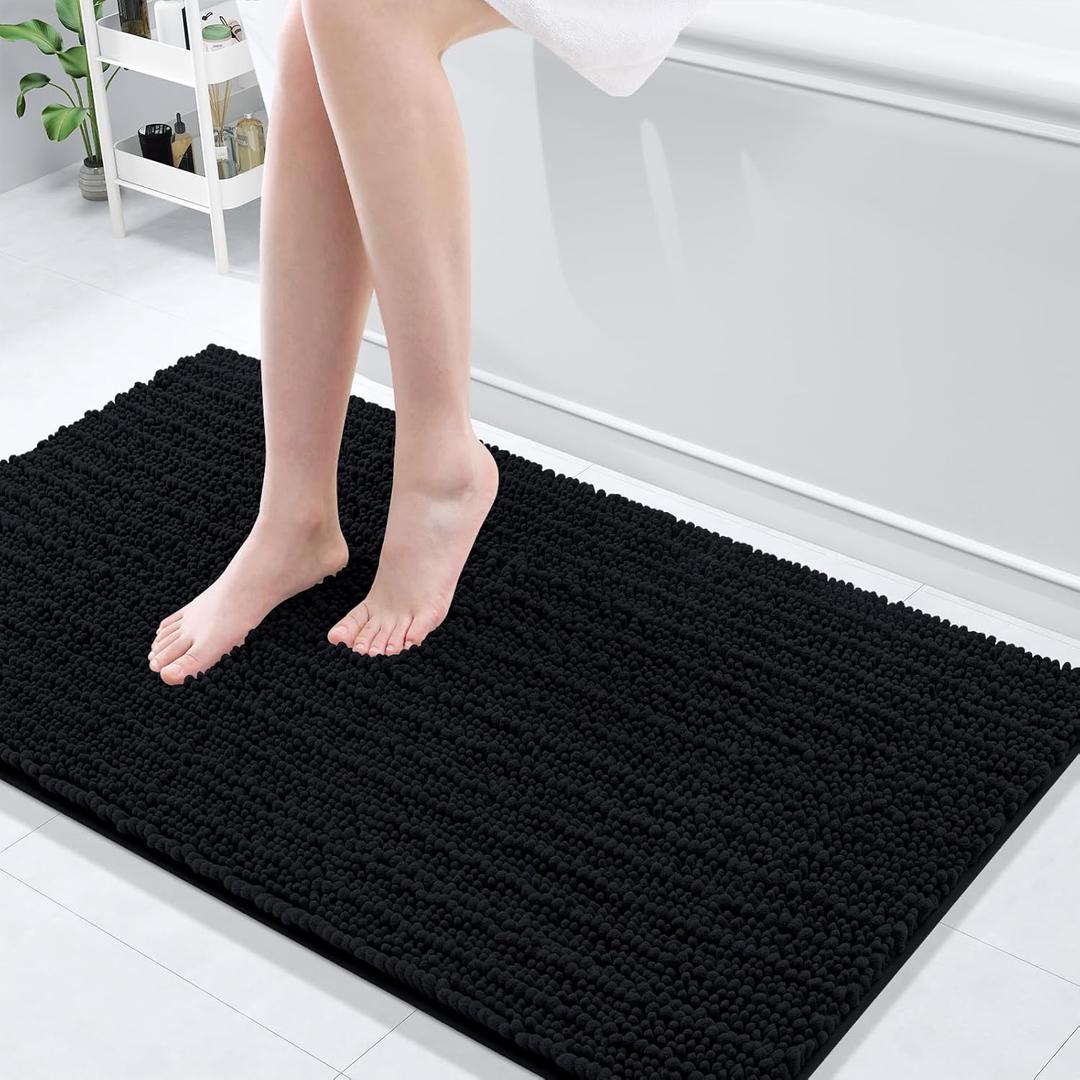 Arotive Luxury Bathroom Rugs 47x24, Extra Soft Thick Absorbent Shaggy Chenille Bath Rugs, Non-Slip Machine Wash Dry, Bath Mats for Bathroom Floor, Tub and Shower, Home Decor Accessories, Black