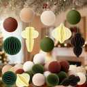Soulchen 32 Pcs Christmas Tree Decorations Bulk Velvet Ball Ornaments Paper Honeycomb Ornaments for Tree Neutral Retro 3D Honeycomb Lanterns Hanging Flocked Ball for Xmas Holiday Party Decor