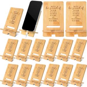 Ripeng 12 Pcs Employee Appreciation Gifts Bulk Bamboo Phone Stand for Desk Office Worker Thank You Gift for Administrative Assistant Team Coworkers Staff Nurse Teacher Week (Classic Work Pride)