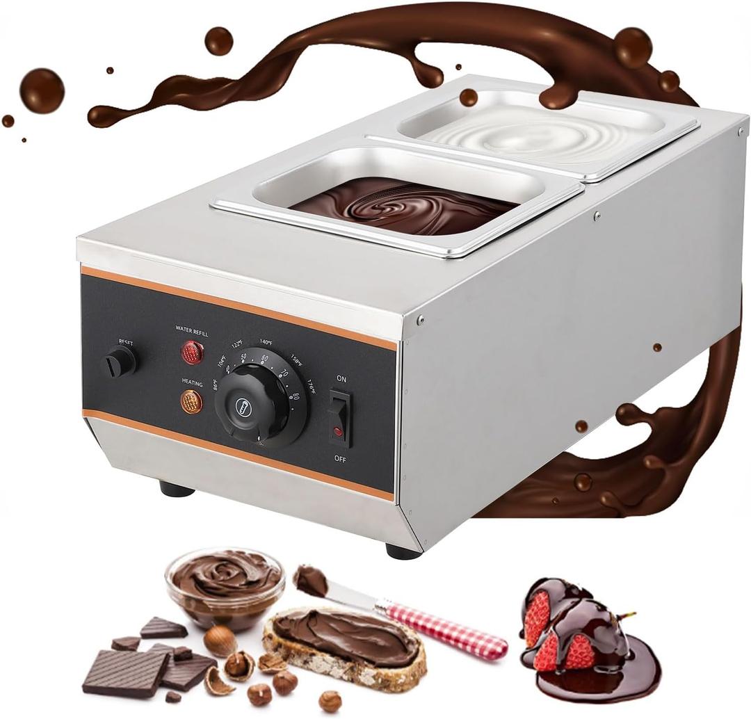 Chocolate Tempering Machine - 1.58 QT*2 Tanks, TEMP Control 86~176, 800W Stainless Steel Electric Food Warmer for Chocolate/Milk/Cream Melting