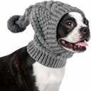 Vehomy Dog Knitted Hat Cat Christmas Wool Hat Pet Winter Accessories Warm Head Wrap with Ears Cover Puppy Hood Neck Headband Protector for Small Medium Large Dogs Grey (M)