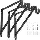 Heavy Duty Closet Rod & Shelf Brackets Clothes Hanger Pole Support Bracket Black 3 Pack