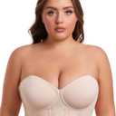 Lusait Women's Longline Strapless Bra Underwired Full Coverage Corset Bra Push Up Boned Hide Back Fat Beige 38C (Beige)