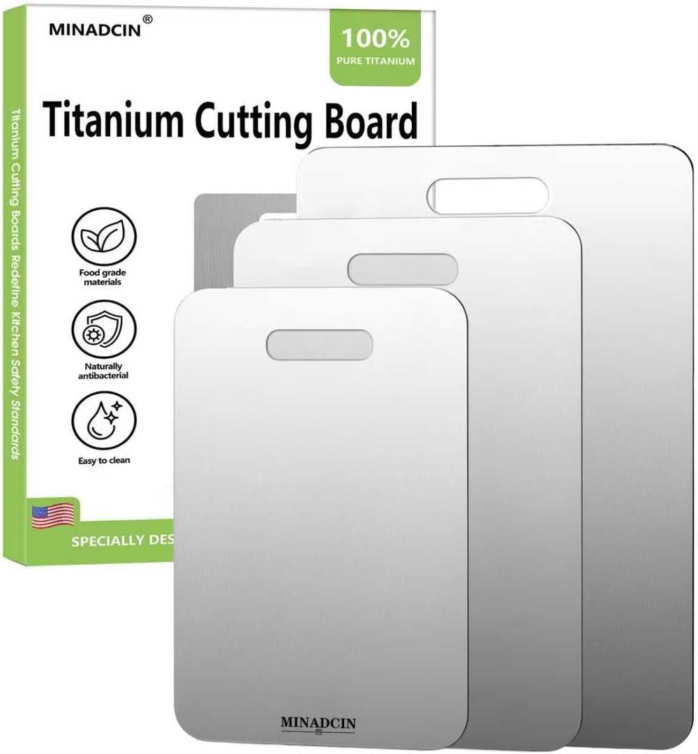 Titanium Cutting Boards For Kitchen, 100% Pure Cut Titanium Cutting Board, Food Grade Quality, Double-sided non-toxic, Easy To Clean, Dishwasher Safe And Will Not Absorb Odors(18L*10W)