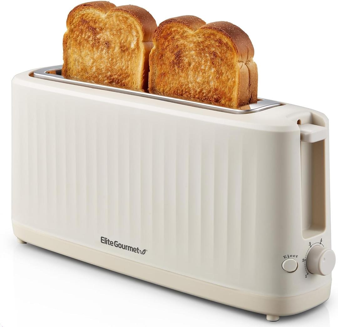Elite Gourmet ECT2517C SLIMTOAST™ 2-Slice, Long Slot Toaster, Cool-touch Body, 6 Toast Settings & Cancel Function, Extra Wide 1.5” Slot Easily Fits Breads, English Muffins, Bagels & Waffles, Cremello