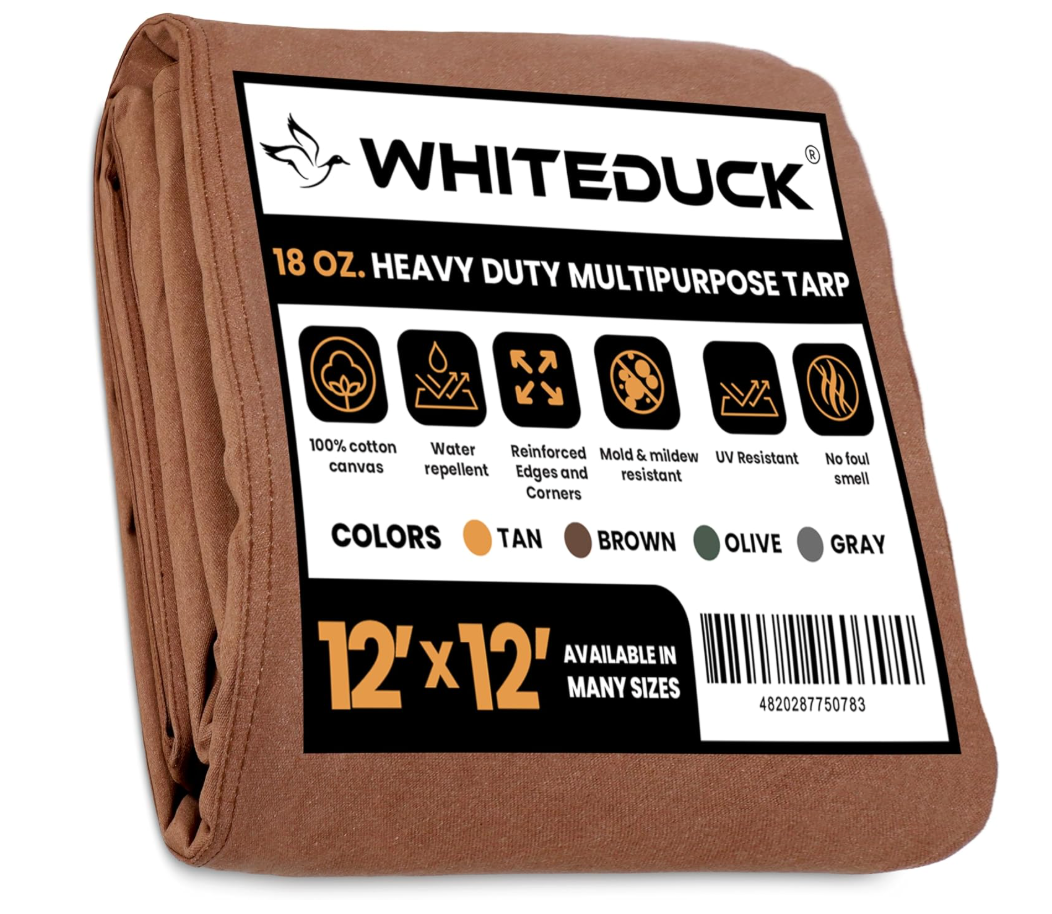 White Duck Outdoors Premium Heavy Duty Canvas Tarp Extra Reinforced For Greater Durability Cut Size 12x12 Finished Size 11"6"x 11'6"