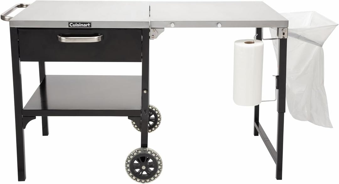 Cuisinart Prep n Cook Outdoor Table and Grill Stand, Stainless Steel Folding Table with Wheels, 48 x 24 Prep Station for Home BBQ, Tailgates, Cookouts