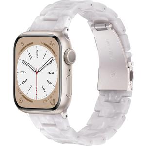 V-MORO Resin Bands Compatible with Apple Watch Series 10/9/8/7 Band Starlight Buckle Fashion Lightweight Bracelet Strap Compatible iwatch Series SE/6/5/4/3/2/1(Pearl White,38mm/40mm/41mm/42mm)