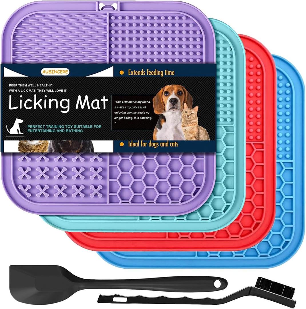 Lick Mat for Dogs and Cats, 7.9inch Licking Pad with Suction Cups, Slow Feeder Pet Bowls for Training and Bathing Grooming Large 4Pack