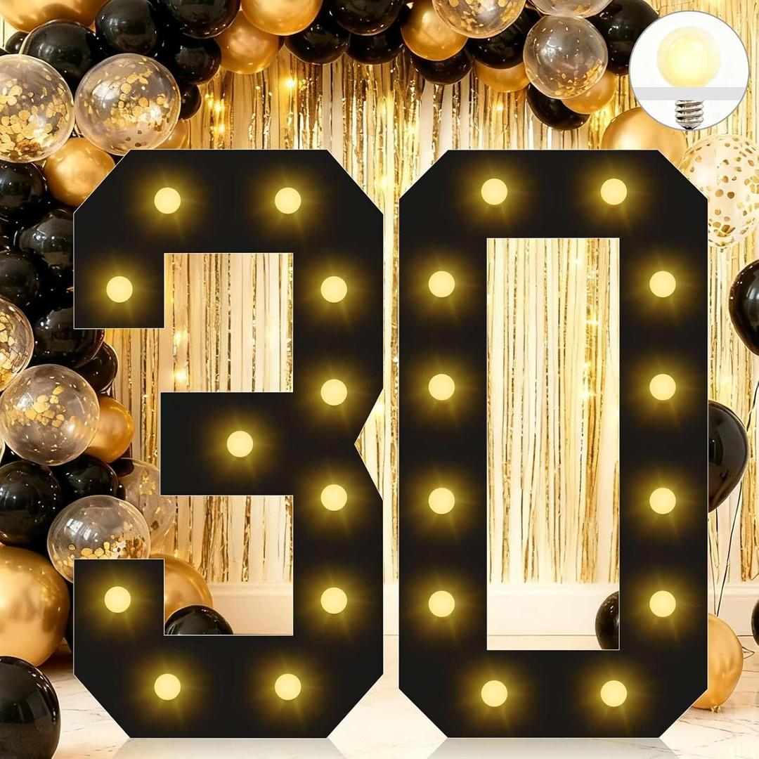 4FT Marquee Light Up Numbers, Black Giant Marquee Number 30, Pre-Cut Foam Board Set Can Be Used for Birthdays,Weddings,Party Anniversaries