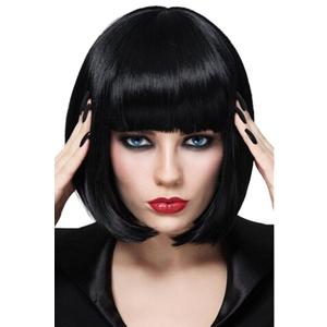 Black Bob Wigs for Women, 12'' Short Black Hair Wig with Bangs, Natural Fashion Synthetic Wig, Cute Colored Wigs for Daily Party Halloween BU027BK