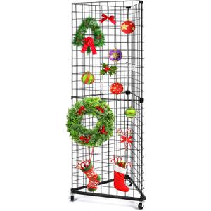GADFISH Triangular Gridwall Panel Display Stand, Black Triangle Wire Grid Tower with Base and Casters, 24" x 68" Rolling Grid Wall, Panel Stand for Home Organization, Retail, Trade Show, Vendor
