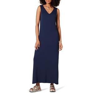 Amazon Essentials Women's Side-Slit Jersey V-Neck Maxi Length Dress, Large, Navy 