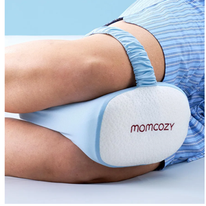 Momcozy Knee Pillow for Side Sleepers with Cooling Cover, Soft Memory Foam Spine Alignment Pregnancy Leg Pillow for Hips, Back, Sciatica Pain, Fixed Strap for Moving, Wider Contact Even Pressure, Blue