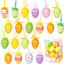 Garma 36 PCS Easter Hanging Plastic Eggs Decorations Colorful Eggs Painted Ornaments with Bow, Easter Tree Ornaments Decor for DIY Crafts Party Favor Home Decor Pascua Exchange Gifts