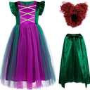 IBTOM CASTLE Kids Girls Halloween Costume Witch Tulle Dress Velvet Hooded Cloak Wigs Set Carnival Fancy Dress Up Outfit (4-5 Years)