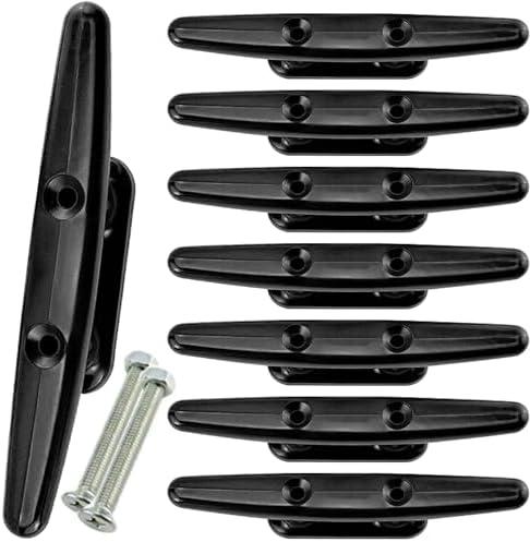 Atom Optics Marine Dock Cleats, 4-8 inch Black Nylon Boat Rope Cleats with Mounting Hardware, Pack of 4