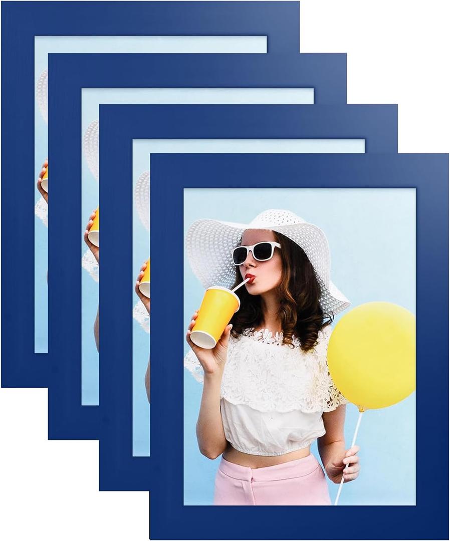 wyooxoo 6x8 Picture Frames Set of 4 Dark blue Solid Wood Photo Frames Colorful Frame with HD Plexiglass, Wall or Tabletop Display
