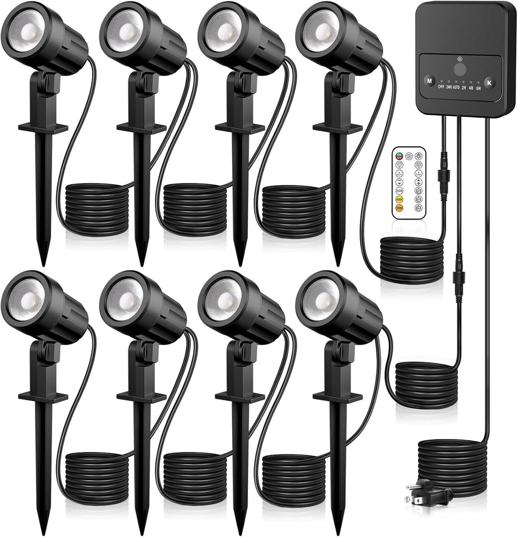 LED Landscape Lighting Kit Outdoor Landscape Lights with Remote Control Dimmable IP66 Waterproof 2700-6500K Spot Lights for Garden Lawn Patio Yard with US Plug 8 Pack