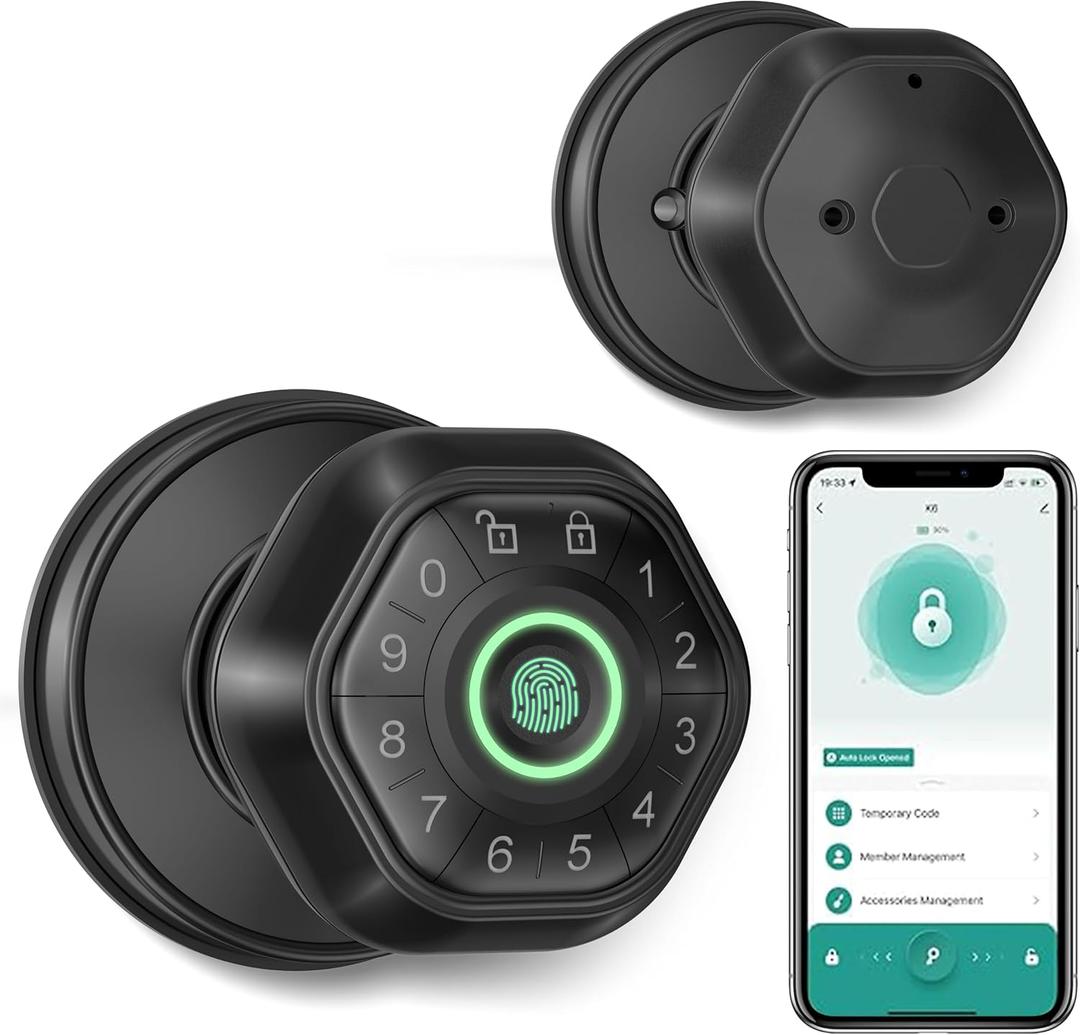 Fingerprint Door Lock- Smart Door knob,biometric Door Lockwith passcode keypad keyless Entry Door Handlefor Bedroom Home Hotel Office Apartment Smart Door Lock, black