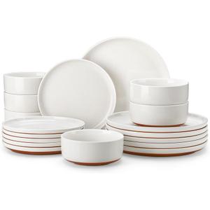 MALACASA Plates and Bowls Sets, 18 Pieces Modern Ceramic Dinnerware Set for 6 Kitchen Dinner Set Stoneware Dishware Dishes Set Microwave and Dishwasher Safe, White, Series TARA 