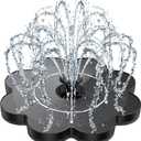 Yzert Solar Fountain Flower Shape-No Battery, Glass 3.5W Solar Water Fountain with 7 Nozzles & 4 Fixer Rods,Solar Fountain Pump for Bird Bath, Outdoor, Pool, Garden, Pond & Flower Pot, Black