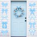 10Pcs Bow Theme Party Decorations Bow Cutouts Cardboard Banners Blue Bow Birthday Party Porch Signs Door Banner Hanging Decoration for Girls Baby Bridal Shower Birthday Wedding Coquette Party Supplies