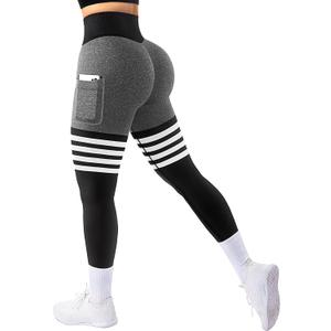 A AGROSTE Seamless Workout Leggings for Women Scrunch Butt Lifting Leggings Booty High Waisted Yoga Pants (1-black Dakgrey Side Pockets)
