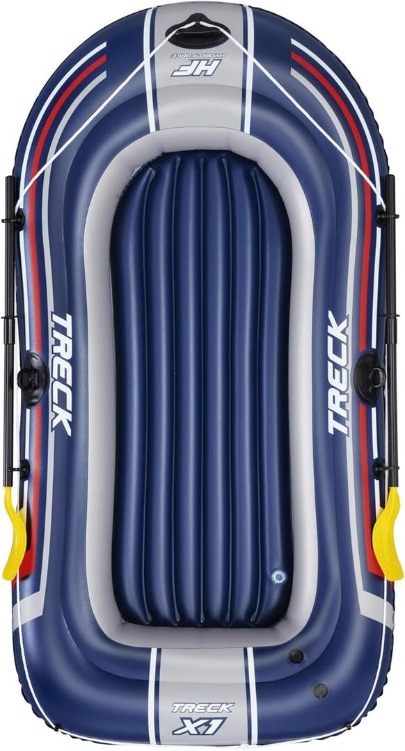 Bestway Hydro-Force Treck | One Man Inflatable Boat Raft, Rubber Dinghy with Heavy Duty Handles for 1 Person, with 1 Boat, 1 Pair of oars, 1 Foot Pump and a Repair Patch, Blue