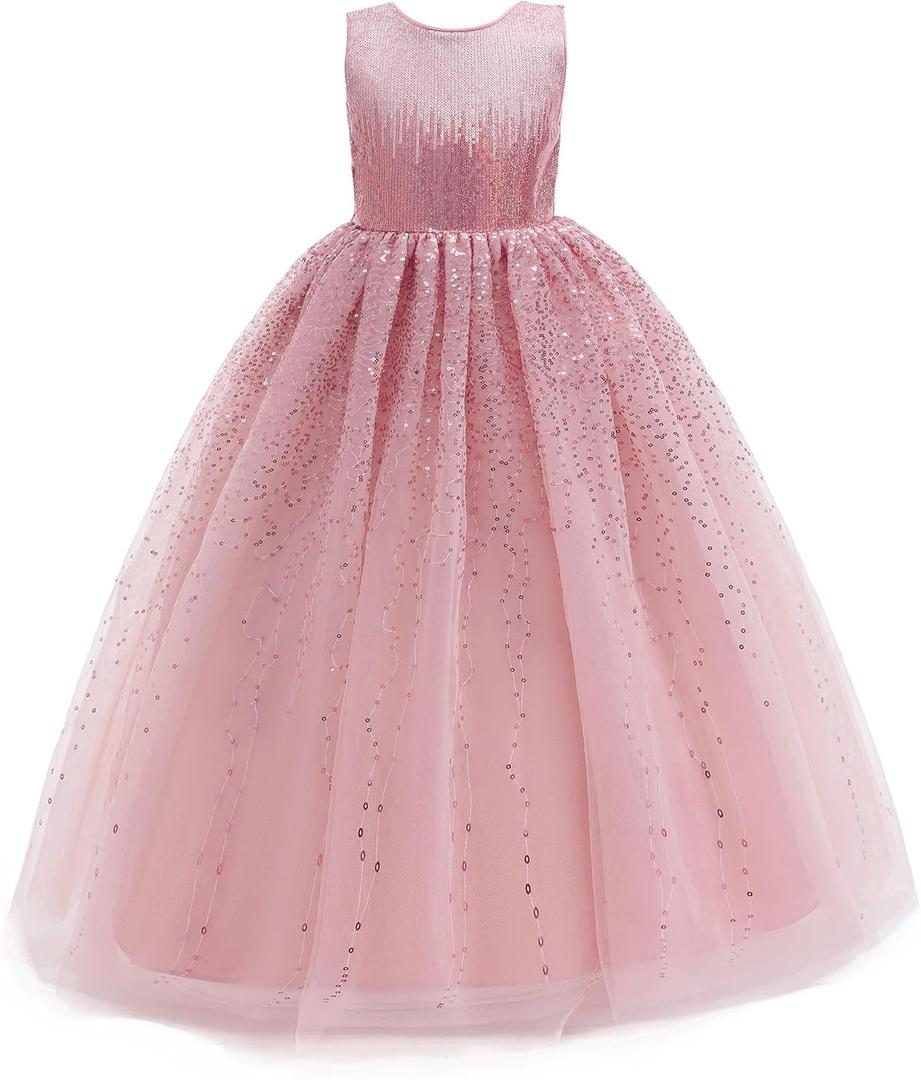 Flower Girls Sequin Dress Bridesmaid Sparkle Formal Wedding Party Birthday Kids Pageant Princess Prom Ball Gown 140