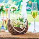 Taiyin 2 Pcs Rattan Flower Girl Basket with Pearl Handle Small Half Moon Wicker Basket for Wedding Flower Girl Picnic Garden Storage and Home Decor (Dark Brown)