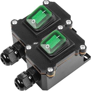Inline Cord Box Waterproof Switch 1-Way Junction Box PG9 Cable Gland IP66 KCD4 Green LED Light Toggle 4-Pin 2-Position ON-Off Self-Locking DPST DC 12V 20A
