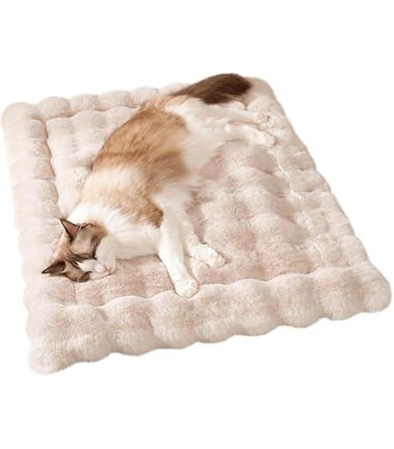 Self-Warming Cat Bed, Plush Faux Fur Pet Bed Mat with Anti-Slip Bottom, Ultra Soft Heated Pad for Cats & Kittens, Cozy Fluffy Bed for Window & Sills Couches, Machine Washable, 23x15 Inch Grey