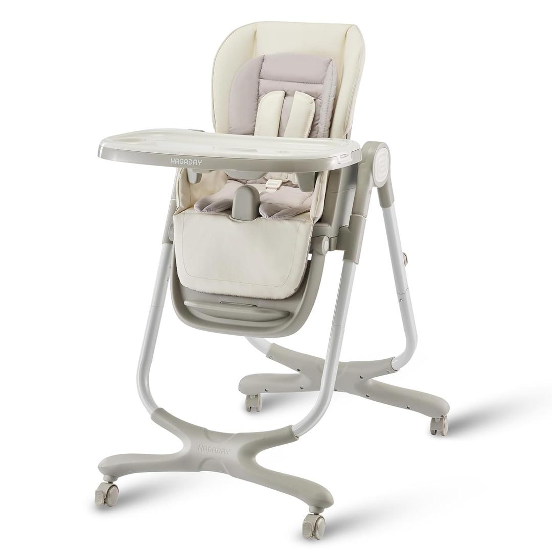 6 in 1 Convertible High Chairs for Babies and Toddlers, Portable High Chair with Dishwasher Tray and 4 Wheel, Booster Seat for Dining Table, Foldable Toddle and Baby Feeding Highchair (White)