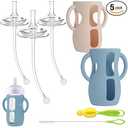 Straw Cup Conversion Kit with Silicone Sleeves for Avent Natural Glass Baby Bottle 8oz, Toddler Sippy Cups Transition Kit w Anti Breakage Bottle Holder Compatible with Philips Natural Baby Bottles 8oz