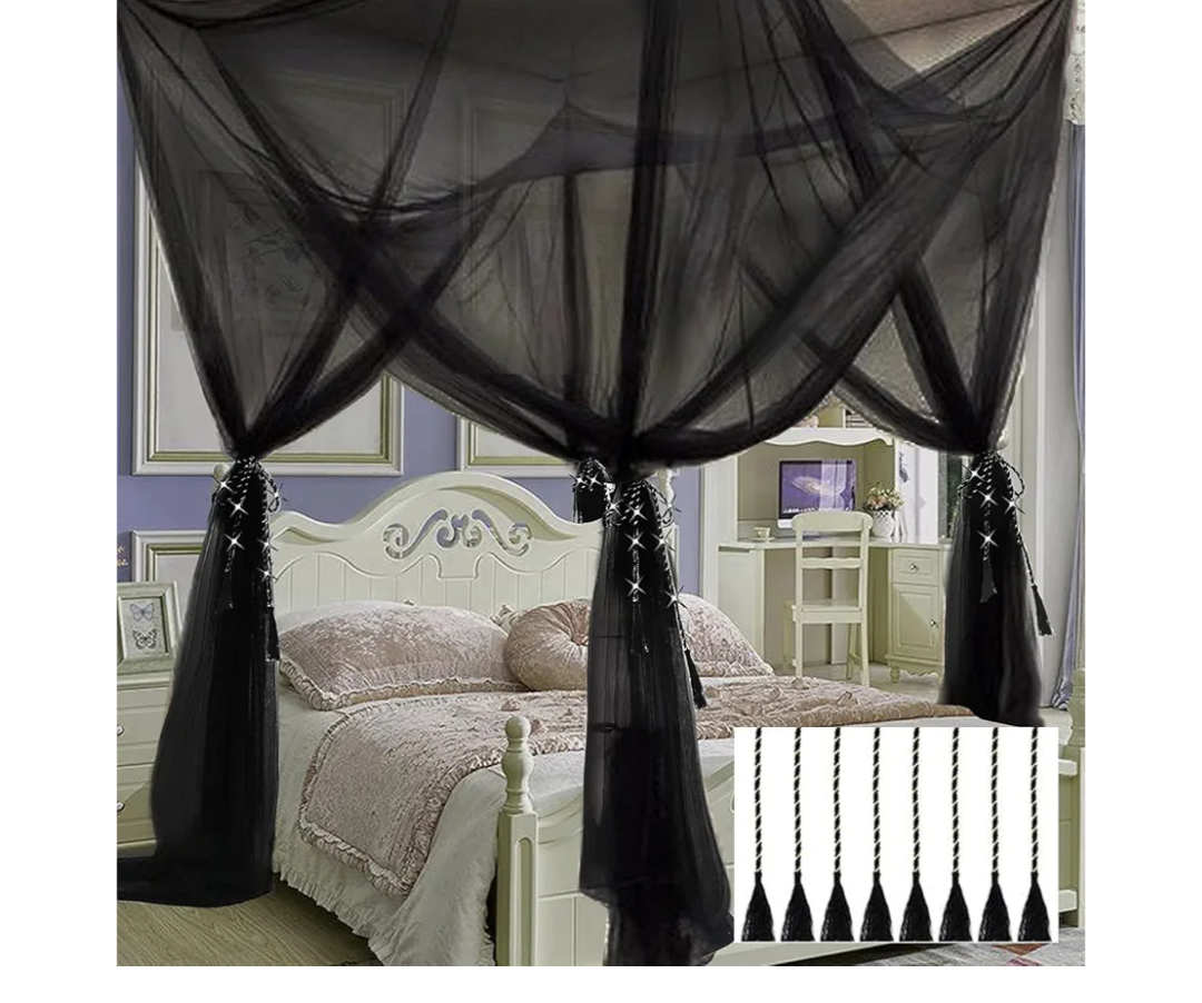 Mosquito Net Bed Canopy for Girls,King Canopy Bed Curtains Queen Size from Ceiling,Dome Mosquito Netting Bed Tent Twin Girls Canopy Bed Decor for Baby Crib,Kid Bed and Adult Beds (Black Square)
