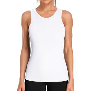 ATTRACO Workout Tank Tops for Women Seamless Full Length Gym Tops Athletic Yoga Top Built in Bra (Large, White)