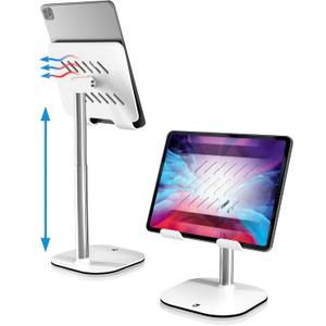 COOPER TabHolder, 7-10" Height Adjustable Tablet Stand, Premium iPad Stand for Desk, 270 Tilt iPad Holder, Kindle Holder, 15.6-17" Portable Monitor Support (White)