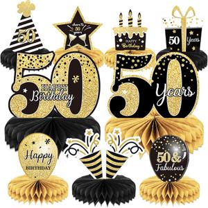 9 Pieces 50th Birthday Decoration 50 th Birthday Centerpieces for Tables Decorations Cheers to 50 Years Honeycomb Table Topper for Men and Women Fifty Years Party Decor Supplies