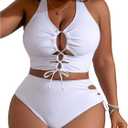 SOLY HUX Women's Plus Size Bikini Set Sexy Swimsuit Lace Up Tummy Control 2 Piece Bathing Suit, XL