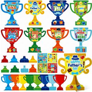 Frienda 48 Set Father's Day Trophy Craft Kit Make Your Own Best Dad Super Dad Trophy Craft DIY Tabletop Party Decoration for Classroom Family Home Activities School Father's Day Party Favors