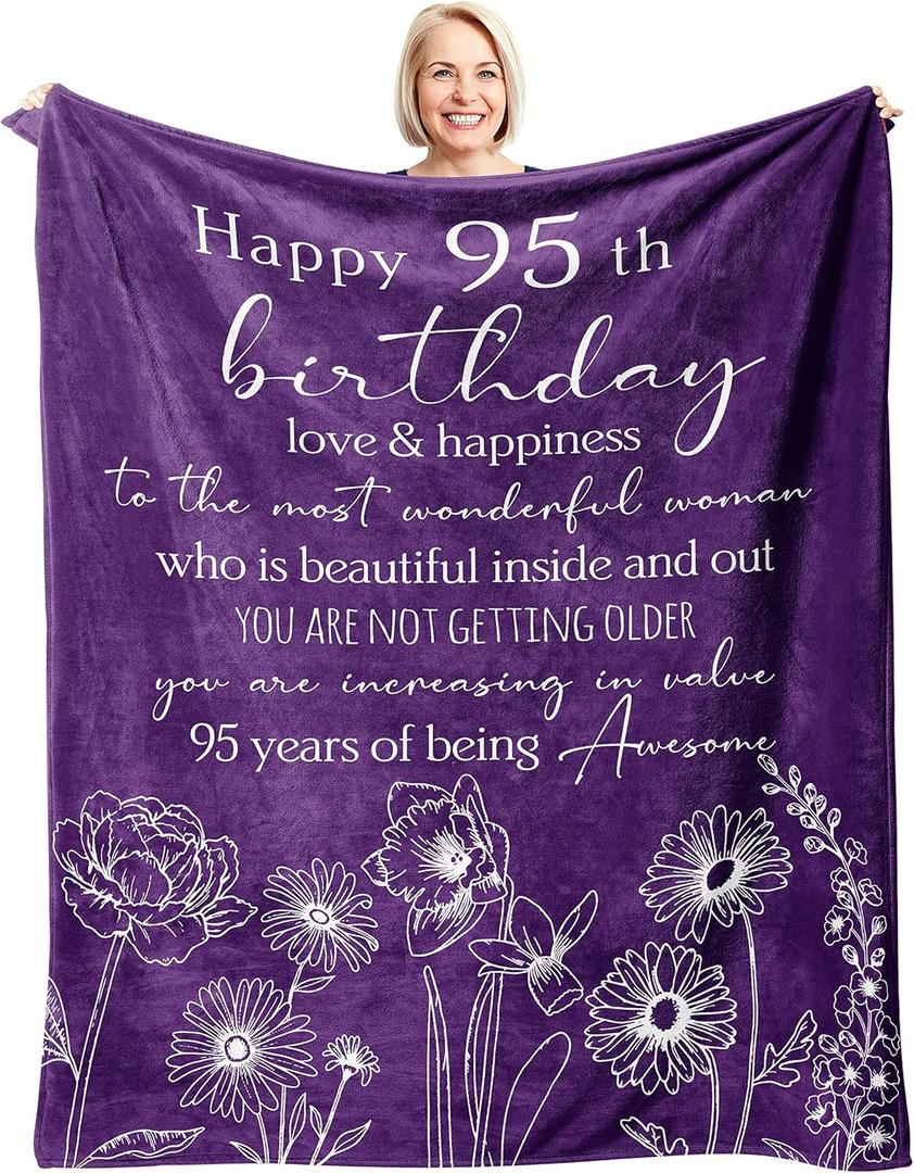 Xutapy 95th Birthday Gifts for Women, 95th Birthday Decorations Blanket 60x50, 95 Year Old Present Ideas, Happy 1931 Birthday Gifts for Mom/Wife/Grandma/Friends, Turning 95 Gift Throw Blanket