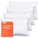 Ultra Soft Pillow Protectors with Zipper Queen Size - Set of 4 Breathable Pillow Covers - 100% Protection Against Stains, Dust & Dirt - Machine Washable (White)
