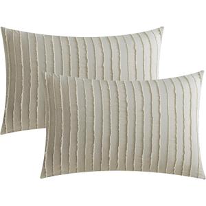 JELLYMONI Pillowcases King Size Khaki 2 Pack Boho Striped Bed Pillow Covers 20x36in Polyester Envelope Pillow Shams Tufted Bohemian Textured (Pillows are not Included)