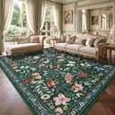 Dark Green Area Rugs 5x7 for Living Room Low-Pile Non Slip Washable Insect Bug Butterfly Funky Soft Indoor Carpet with Rubber Backing for Bedroom Nursery Dining Room Office Kitchen Bathroom